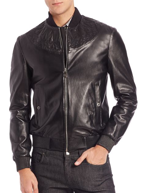 versace leather jacket 2015|Versace leather jacket men's.